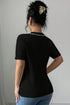Black Pearl Bow Necklace Embellished Short Sleeve Knitted T Shirt